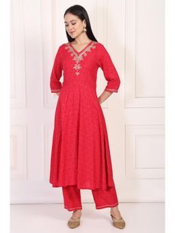 W - Red A-Line Kurta and Pant