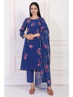W - Blue Embroidered A-Line Kurta Pant and Dupatta