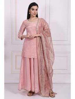 W - Pink Embroidered Kurta Sharara and Dupatta