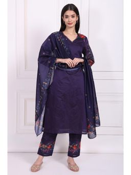 W - Purple Embroidered Kurta Pant and Dupatta