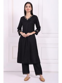 W - Black Embroidered Kurta Pant and Dupatta
