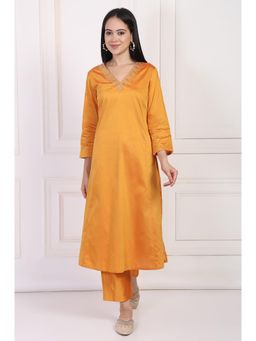 W - Orange Embroidered Flared Kurta with Pant
