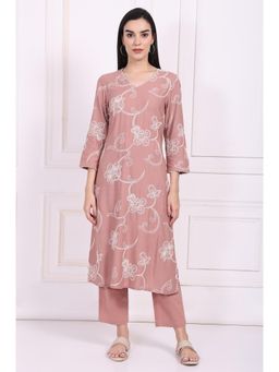 W - Pink Embroidered Kurta with Pant