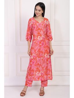 W - Orange Floral Printed Kurta with Pant
