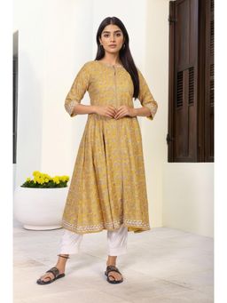 W - Mustard Embroidered Anarkali Kurta with Straight Pant