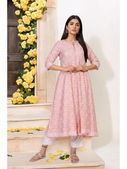 W - Pink Embroidered Anarkali Kurta with Straight Pant