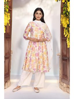 W - Off-White Floral Printed A-Line Kurta Pant and Dupatta