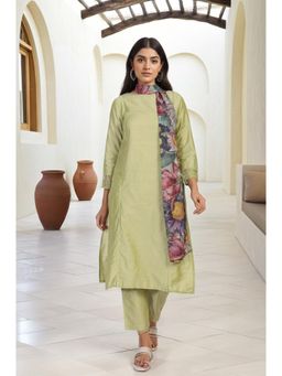 W - Light Green Solid Kurta Pant and Dupatta