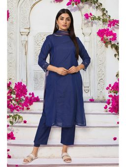 W - Navy Blue Solid Kurta Pant and Dupatta