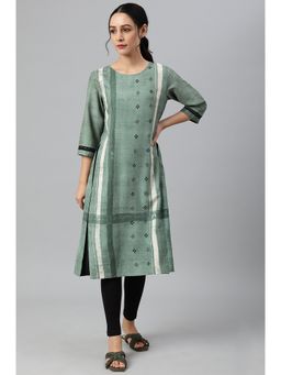 W - Green Godet Box Pleat Kurta