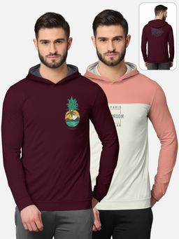 BULLMER - Printed Full Sleeve Hooded T-shirt For Men Multi-color (Pack of 2)