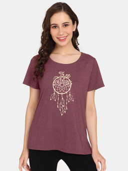 Zivame - Rosaline Joy Sticks Knit Cotton Top - Merlot