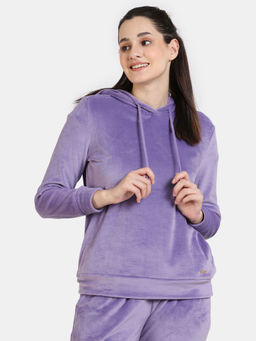 Zivame - Plush Velour Knit Poly Hoodie - Chalk Lavender