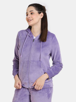 Zivame - Velour Knit Poly Hoodie - Chalk Purple