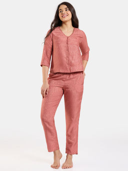 Zivame - Coral Glaze Woven Top and Pyjama - Cinnabar (Set of 2)