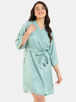 Zivame - Checkered Sheen Woven Robe - Granite Green (Set of 2)