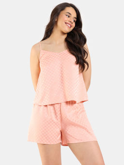 Zivame - Checkered Sheen Woven Top and Shorts - Pink Sand (Set of 2)