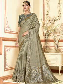 Odette - Grey Silk Georgette Designer Saree with Unstitched Blouse