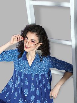 Ahalyaa - Blue Pure Cotton Tunic Palazzo Ethnic Co Ord (Set of 2)