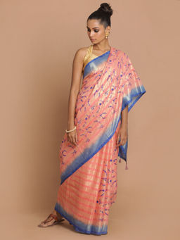 Indethnic - Banarasi Pink Embroidered Daily Wear Saree With Unstitched Blouse