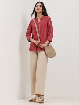 Pink Fort - Cotton Striped Maroon Top