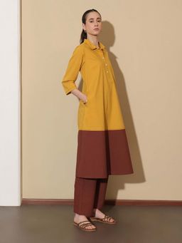 Pink Fort - Mustard Pure Cotton Colorblock Kurta with Trouser