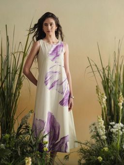 Pink Fort - Women Cotton Off White Floral Printed Dress