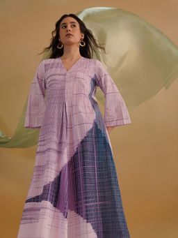 Pink Fort - Women Cotton Lavender Striped A-Line Dress