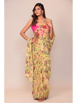 Zari Jaipur - Womens Yellow Saree with Unstitched Blouse