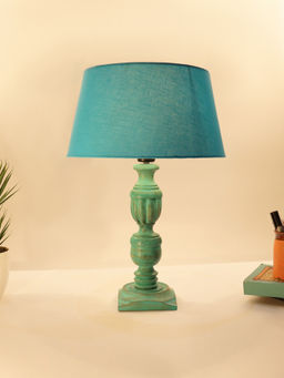 Homesake - Algae Trophy Carved Table Lamp Turquoise Shade
