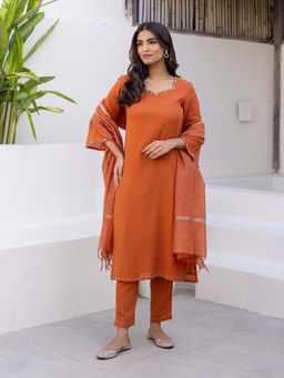 Bud & Tulip - Womens Cotton Solid Rust Somya Suit