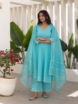 Bud & Tulip - Womens Cotton Embroidered Blue Brinda Suit