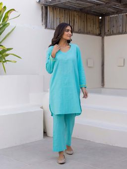 Bud & Tulip - Womens Cotton Embroidered Blue Brinda Co-Ord Set
