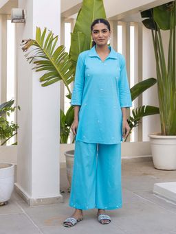 Bud & Tulip - Womens Cotton Embroidered Blue Co-Ord Set