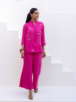Bud & Tulip - Womens Cotton Embroidered Pink Co-Ord Set
