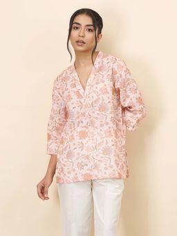 Celery - Womens Cotton Floral Beige Kurti