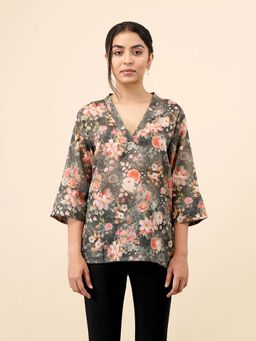 Celery - Womens Cotton Floral Black Kurti
