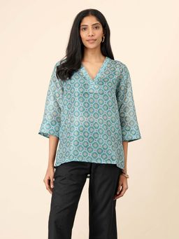 Celery - Womens Kota Printed Blue Kurti