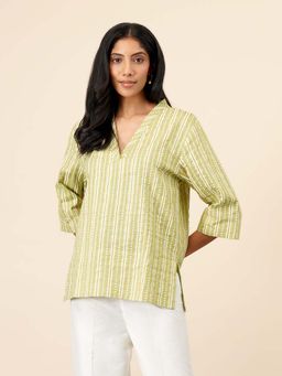 Celery - Womens Cotton Stripes Green Kurti