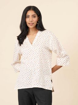 Celery - Womens Cotton Polka Dots Off White Kurti