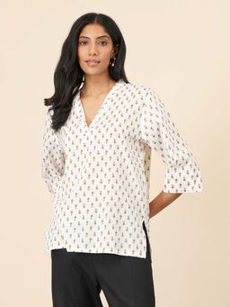 Celery - Womens Cotton Floral Orange Kurti