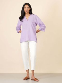Celery - Womens Cotton Solid Lavender Kurti