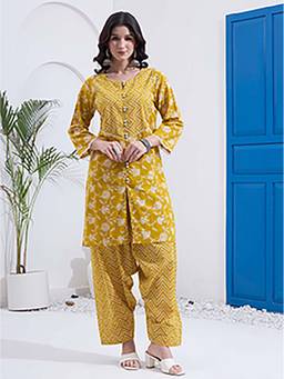 Yufta - Women Mustard Cotton Kurta with Salwar