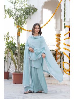 TERHA TAALI - Women Aqua Blue Kurta with Palazzo and Dupatta