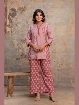 Anurang - Women Pink Printed Pure Cotton Kurta with Palazzo