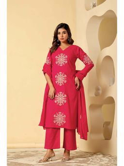 Do Dhaage - Women A-line Pink Embroidered Cotton Kurta with Pant and Dupatta