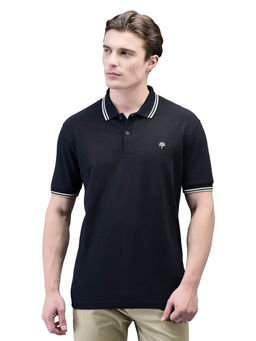 WOODLAND - Mens Black Solid Polo Neck T-Shirt