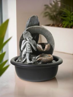 The Better Home - Polyresin Buddha Fountain with LED Lights Black