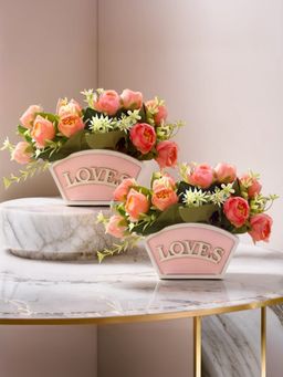 The Better Home - Orange Rose Flower with Pot (Pack of 2)