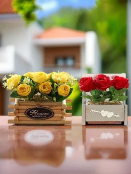 The Better Home - Artificial Flowers with Pot Rose Flowers (Pack of 2)